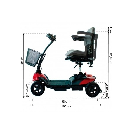 Scooter électrique pour handicapés, 4 roues, Premium, Démontable, Auton. 30 km, 12V, Bordeaux, Libra